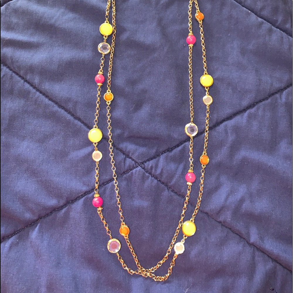 Dual layer necklace with pink and yellow accents